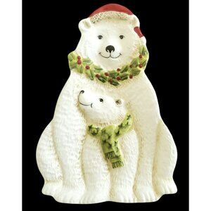 Ceramic Polar Bear & Cub Christmas Joy Dish Plate Holiday Decor Teresa Kogut 7"